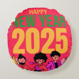 Happy New Year 2025 Round Pillow Rundes Kissen