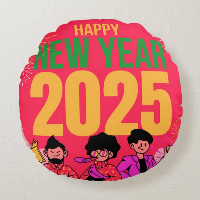 Happy New Year 2025 Round Pillow Rundes Kissen (Vorderseite)