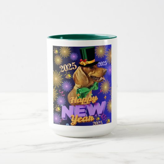 Happy New Year 2025 Würstchen Dog Kaffee Tasse (Zentrum)