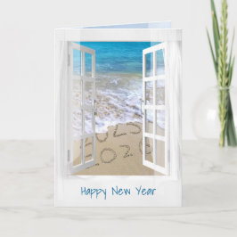 Happy New Year 2026 Beach Window Karte