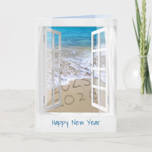 Happy New Year 2026 Beach Window Karte (Vorderseite)