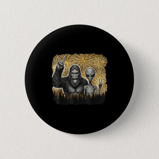Happy New Year 2026 Bigfoot Alien Lovers New Years Button (Vorderseite)