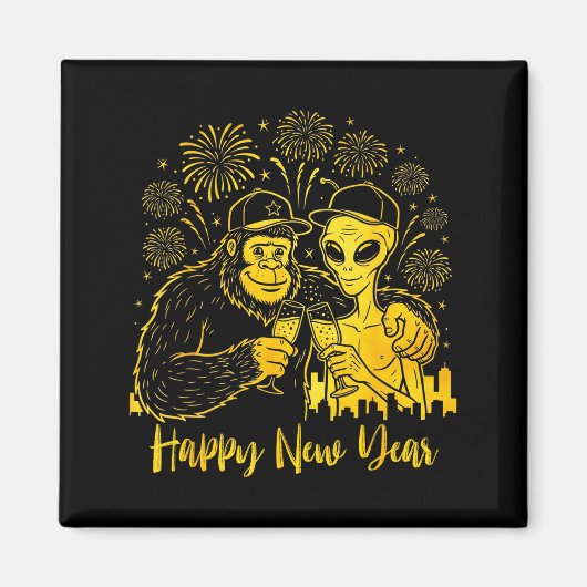 Happy New Year 2026 Bigfoot Alien Lovers New Years Magnet (Vorne)
