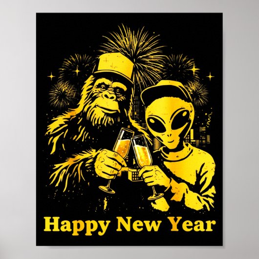 Happy New Year 2026 Bigfoot Alien Lovers New Years Poster (Vorne)