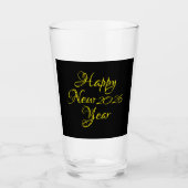 Happy New Year 2026 Black and Yellow Script Glas (Vorderseite)