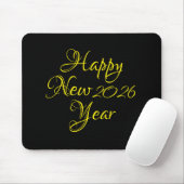 Happy New Year 2026 Black and Yellow Script Mousepad (Mit Mouse)