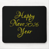 Happy New Year 2026 Black and Yellow Script Mousepad (Vorne)