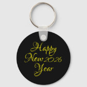 Happy New Year 2026 Black and Yellow Script  Schlüsselanhänger (Vorderseite)