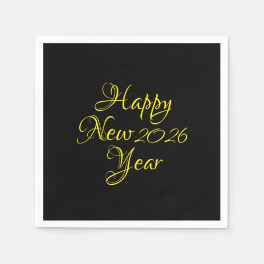 Happy New Year 2026 Black and Yellow Script Serviette (Vorderseite)
