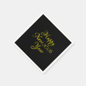 Happy New Year 2026 Black and Yellow Script Serviette (Ecke)