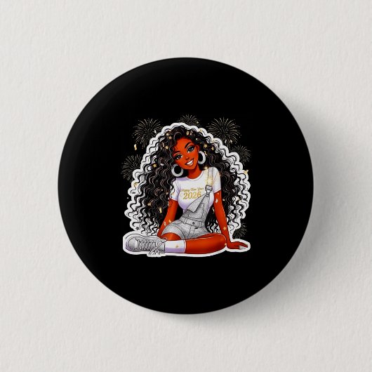 Happy New Year 2026 Black Girl Magic Melanin Button (Vorderseite)
