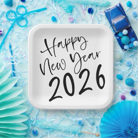 Happy New Year 2026 Black Script  Pappteller (Party)