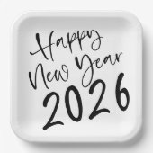 Happy New Year 2026 Black Script  Pappteller (Vorderseite)