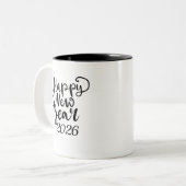 Happy New Year 2026 Black Text Mug Zweifarbige Tasse (Vorderseite Links)