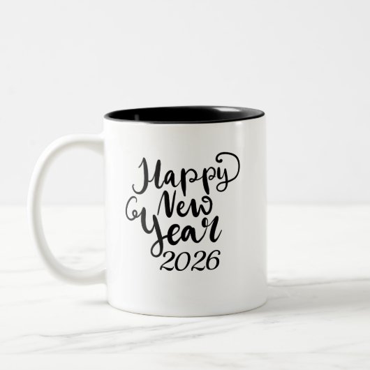 Happy New Year 2026 Black Text Mug Zweifarbige Tasse (Links)