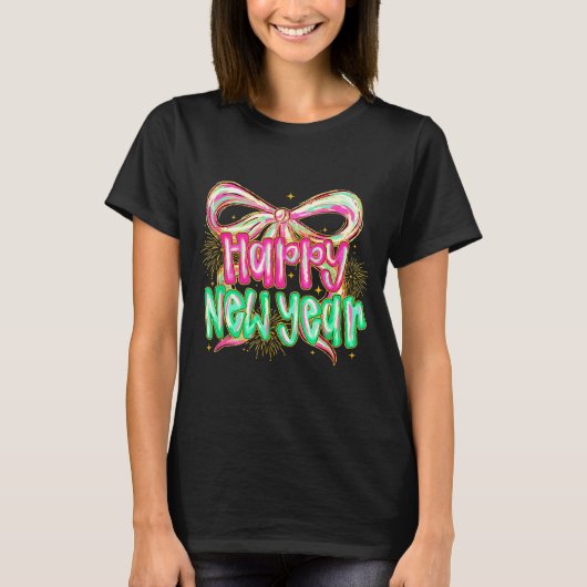 Happy New Year 2026 Brushstroke Coquette Firework T-Shirt (Vorderseite)