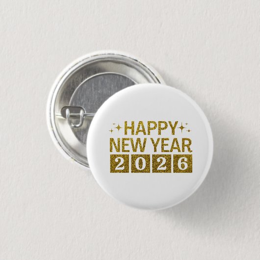 Happy New Year 2026 Button (Vorne & Hinten)