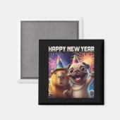 Happy New Year 2026 Capybara Pug Party Art  Magnet (Vorderseite/Rückseite)