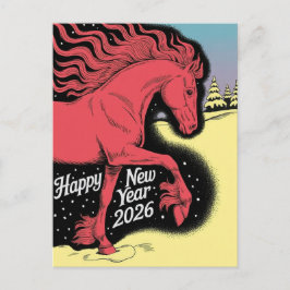 Happy New Year 2026 Card Red Horse Card Feiertagspostkarte