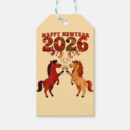 Happy New Year 2026 – Celebrating Horses with Cham Geschenkanhänger (Vorderseite)