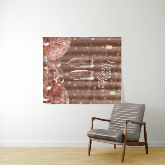 happy new year 2026 champagne sparkle backdrop wandteppich (Beispiel (Horizontal))