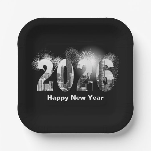 Happy New Year 2026 Chicago Skyline Pappteller (Vorderseite)