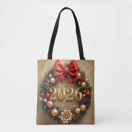happy new year 2026 classic wreath tote bag tasche