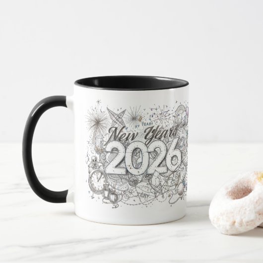 happy new year 2026 coffee mug tasse (Mit Donut)