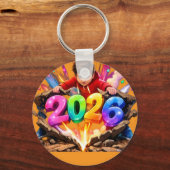 Happy New Year 2026 Colorful 3D Keychain Schlüsselanhänger (Vorderseite)