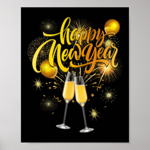 Happy New Year 2026 Confetti Fireworks New Years E Poster