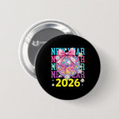 Happy New Year 2026 Coquette Bow & Disco Ball Button (Vorne & Hinten)
