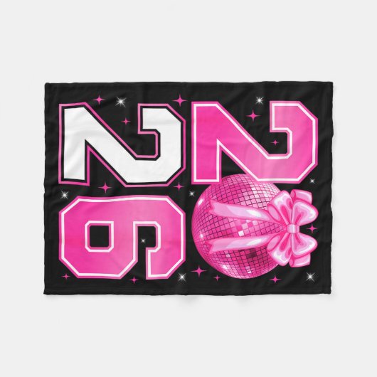 Happy New Year 2026 Coquette Bow & Disco Ball Fleecedecke (Vorderseite (Horizontal))