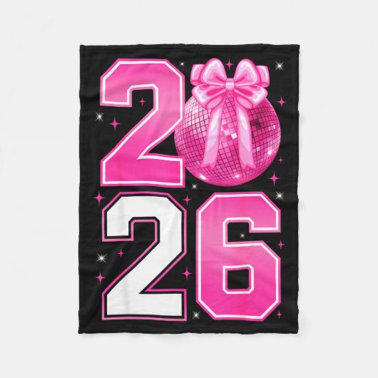 Happy New Year 2026 Coquette Bow &amp; Disco Ball  Fleecedecke (Vorderseite)