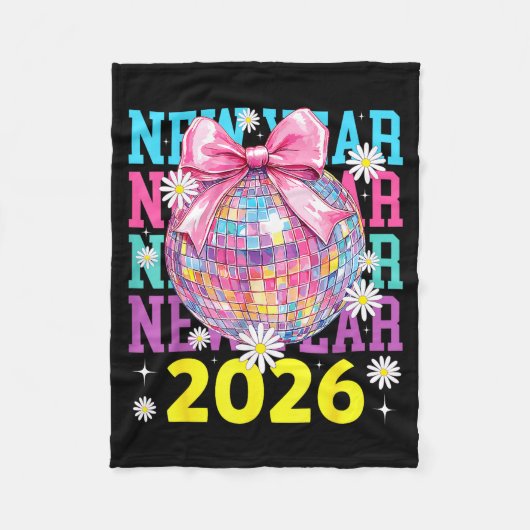 Happy New Year 2026 Coquette Bow & Disco Ball Fleecedecke (Vorderseite)