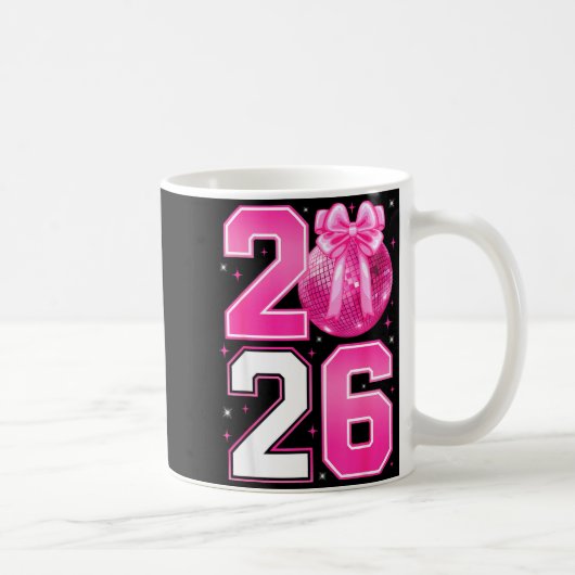 Happy New Year 2026 Coquette Bow & Disco Ball Kaffeetasse (Rechts)