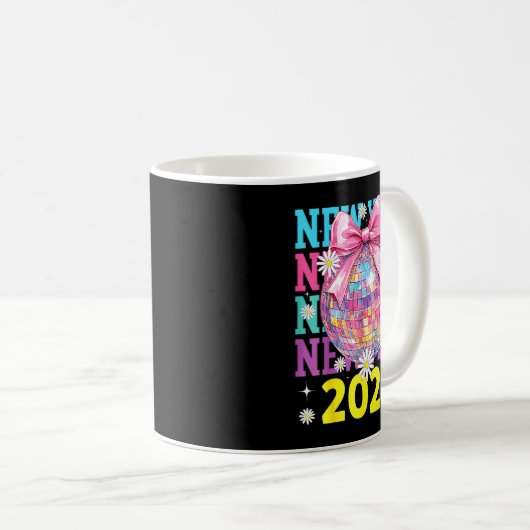 Happy New Year 2026 Coquette Bow & Disco Ball Kaffeetasse (VorderseiteRechts)