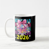 Happy New Year 2026 Coquette Bow & Disco Ball Kaffeetasse (Links)