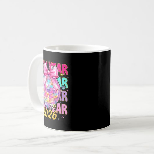 Happy New Year 2026 Coquette Bow &amp; Disco Ball  Kaffeetasse (Vorderseite Links)