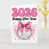 Happy New Year 2026 Coquette Bow & Disco Ball Karte (Gelbe Blume)