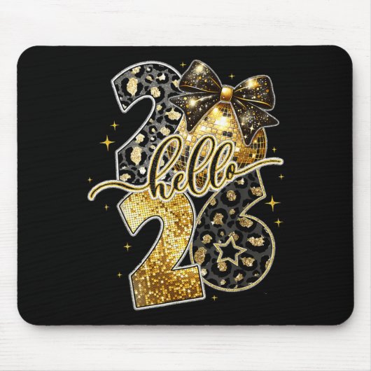 Happy New Year 2026 Coquette Bow Golden Family Mat Mousepad (Vorne)