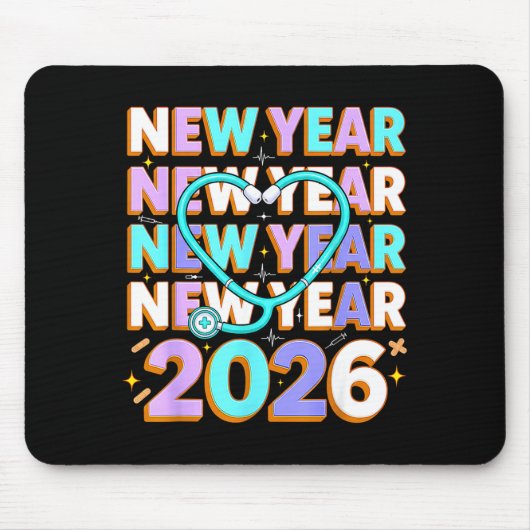Happy New Year 2026 Coquette Bows New Years Nurse Mousepad (Vorne)