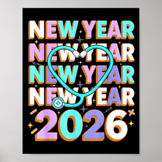 Happy New Year 2026 Coquette Bows New Years Nurse Poster (Vorne)