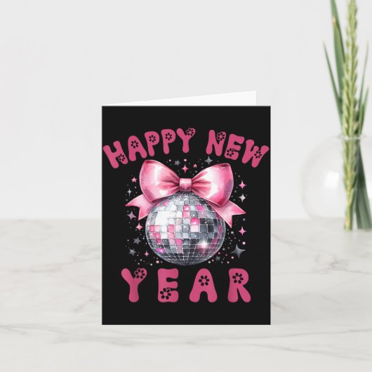 Happy New Year 2026 Coquette Nk Bow Disco Ball Wom Karte (Vorderseite)
