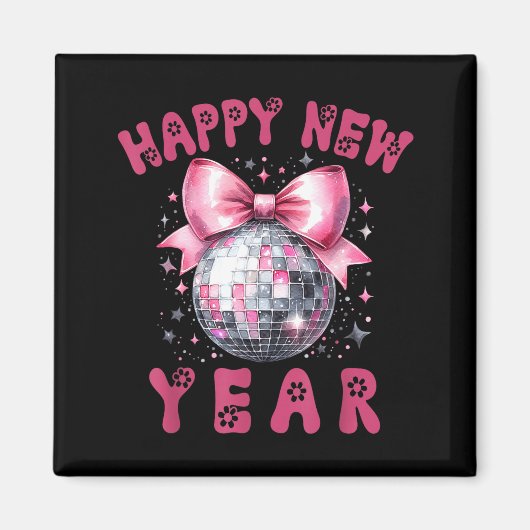 Happy New Year 2026 Coquette Nk Bow Disco Ball Wom Magnet (Vorne)