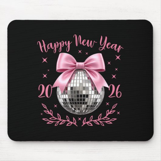 Happy New Year 2026 Coquette Nk Bow Disco Ball Wom Mousepad (Vorne)