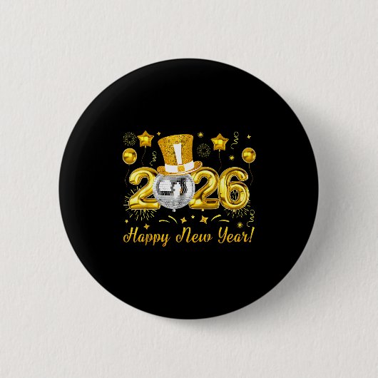 Happy New Year 2026 Countdown Party Balloons Firew Button (Vorderseite)