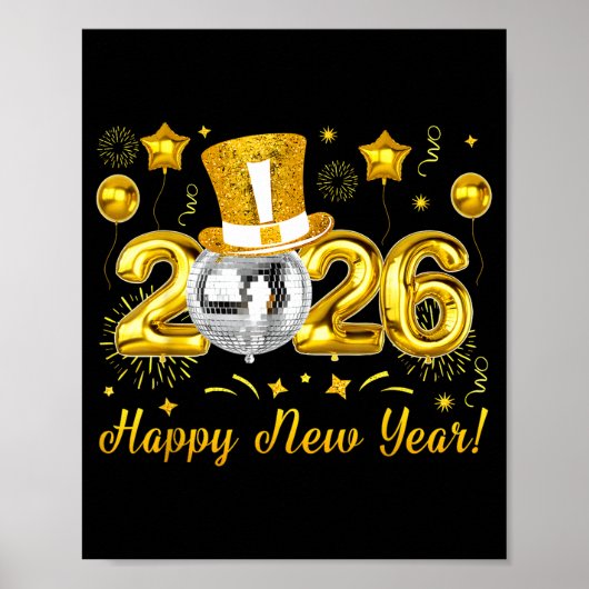 Happy New Year 2026 Countdown Party Balloons Firew Poster (Vorne)