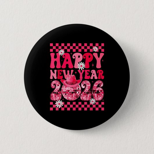 Happy New Year 2026 Cowgirl Cowboy Disco Ball Girl Button (Vorderseite)
