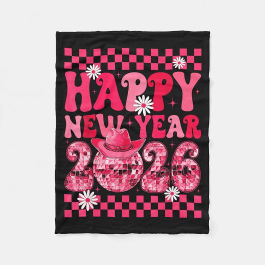 Happy New Year 2026 Cowgirl Cowboy Disco Ball Girl Fleecedecke (Vorderseite)