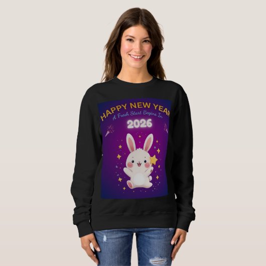 Happy New Year 2026 – Cute Bunny Sweatshirt (Vorne ganz)